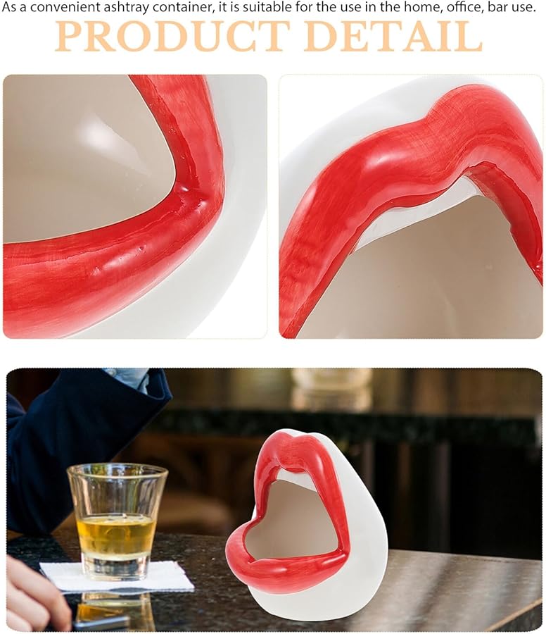 منفضة سجائر على شكل أحمر شفاه سيراميك بتصميم فم أحمر للمنزل والفنادق - Image 5